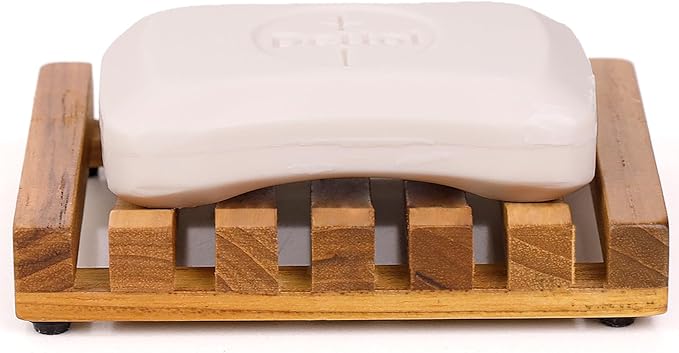 2PCS Slotted Bar Soap Holder Teak Wood by HTB, Kitchen Wooden Sponge Holder, Self Draining Soap Dish for Shower, Sink, Bathroom, Bathtub, RV
