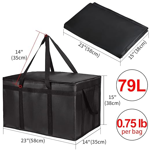 2PK Insulated Food Delivery Bag, XXX-Large Insulated Grocery Bags, Cooler bags, Food Carrier Catering Bag, Commercial Food Warmer bag for Delivery Drivers, Black