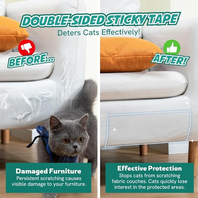 1 Roll Cat Scratch Furniture Protector Tape – Double-Sided Sticky Training (4" x 20ft) – Anti-Scratch Sofa & Couch Guard – Clear, Easy to Apply & Remove – Not for Leather, Velvet, Microfiber