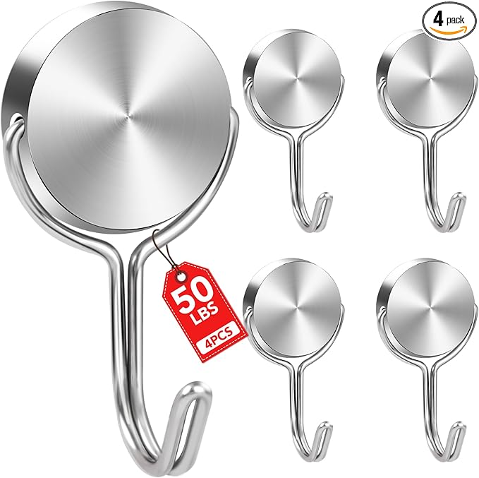 Magnetic Hooks 50LBS 2026 Cruise Ship Essentials Heavy Duty Magnet Hook for Cruise Cabins Strong Swivel Magnets with Hook for Hanging Refrigerator Classroom Home Kitchen Grill 4 Pack-Silver