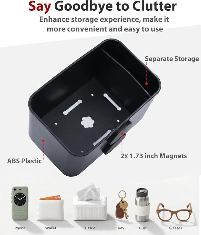 Magnetic Storage Box for Metal Surfaces, Magnetic Cup Holder Magnet Organizer Holder Holds Phones Glasses Keys Tissues, Fits Golf Carts, Forklifts, Tractors, School Bus
