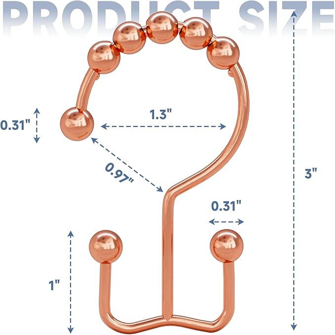 Titanker Shower Curtain Hooks Rings Rust Resistant Metal Double Glide Shower Hooks Rings for Bathroom Shower Rods Curtains, Set of 12 Hooks - Rose Gold