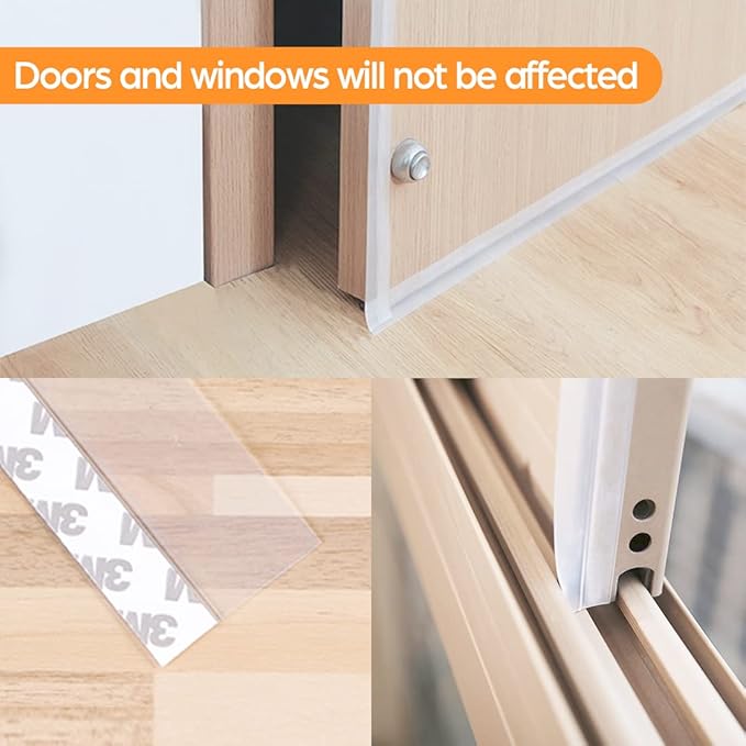 28.9 Ft Weather Stripping Door Seal Strip Tape,Silicone Door Draft Stopper,Self Adhesive Shower Door Bottom Seal, Door Insulation Strip for Door Frame Windows and Glass Gaps (Transparent, 25mm)
