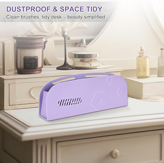 Travel Silicone Makeup Brush Holder with Breathable Lightweight Cosmetic Organizer Bag - Portable, Stylish, Versatile | Ideal Makeup Brush Case Pouch (Purple)