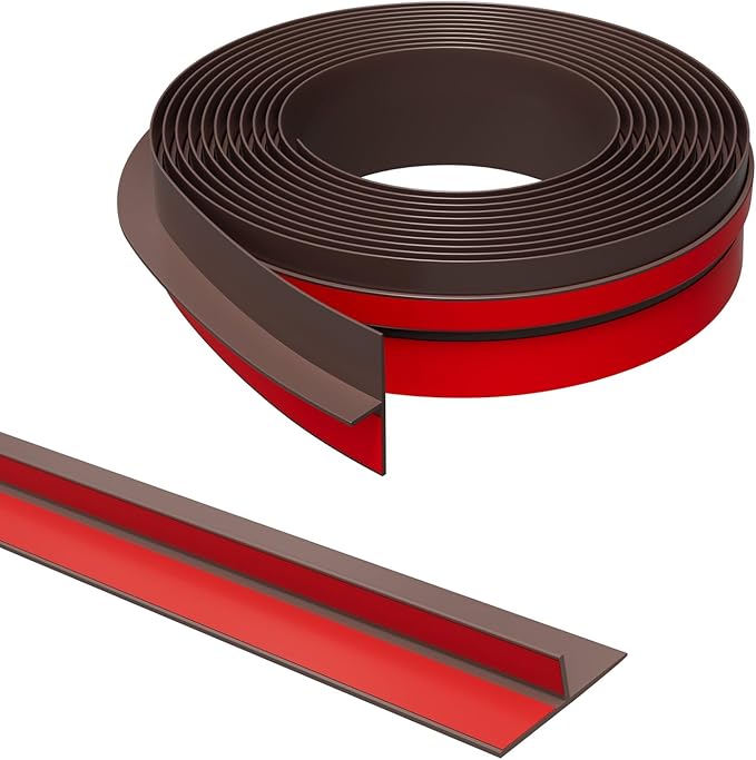 T-Shaped Door Draft Stopper, 1.97 in x 20 Ft Silicone Seal Strip for Windows Gaps, Weather Stripping Seal Strip Shower Sweep, Brown