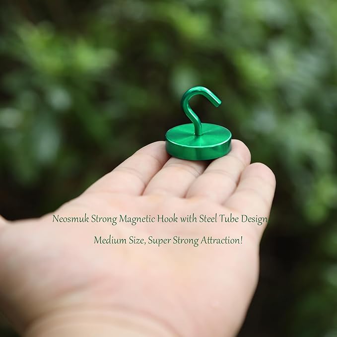 Neosmuk Magnetic Hooks, Cruise Ship Essentials, 100lb+ Heavy Duty Magnetic Hooks for Cruise Cabins, Refrigerator, Grill, Hanging, and Travel | Extra Strong Must-Have Magnet Hooks, Green, Pack of 20