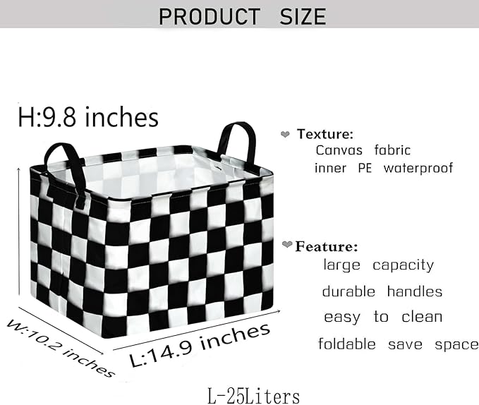 KUNRO Rectang Checkered Flag Storage Basket Gift Shelf Basket Storage Bin, Nursery Basket Organizer Box for With Handles for Room Deco