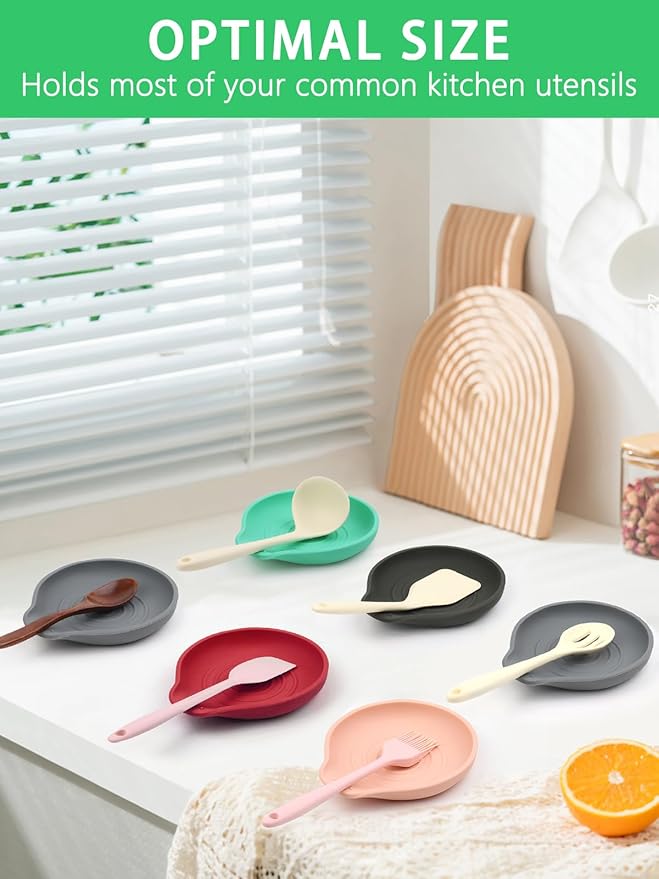 1 Pack Spoon Rest for Stove Top Silicone, 6.1" Large Stove Spoon Holder for Spatula, Tongs or Spoon, Kitchen Counter Decor