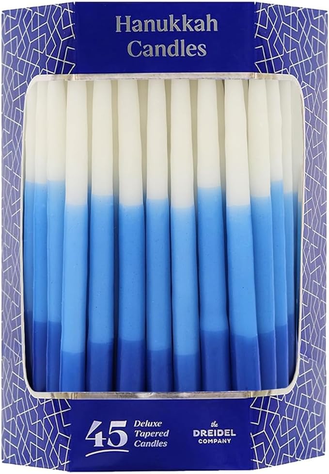 The Dreidel Company Premium 1-Hour Burn Time Tapered Hanukkah Menorah Candles Tri Color,Blue, and White, Candles for All 8 Nights of Chanukah