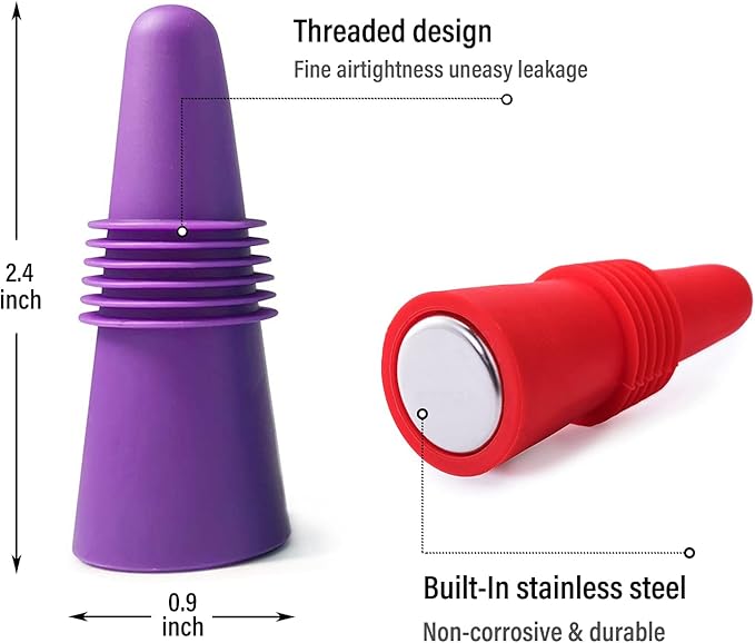 12PCS Wine Stoppers Beverage Bottle Sealer Soft Silicone Wine Bottle Stoppers Corks with Grip Top for Keeping Wine Champagne Fresh