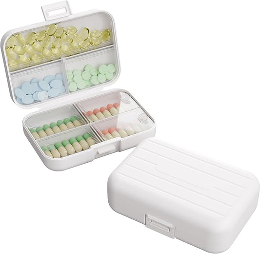 Travel Pill Box, Double Layer 7-Compartments Large Pill Organizer, Portable Weekly Pill Case Container for Pocket, 7 Day Compact Medicine Holder for Vitamins, Fish Oils, Supplements White