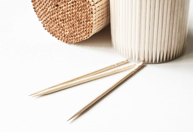 Makerstep 1000 Wooden Toothpicks Ornate Handle in Toothpicks Holder Container 2 Packs of 500, Good for Party, Cleaning Teeth, Appetizer.