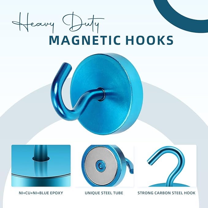 Neosmuk Magnetic Hooks, Cruise Ship Essentials, 120lb+ Heavy Duty Magnetic Hooks for Cruise Cabins, Refrigerator, Grill, Hanging, and Travel | Extra Strong Must-Have Magnet Hook, Royal Blue