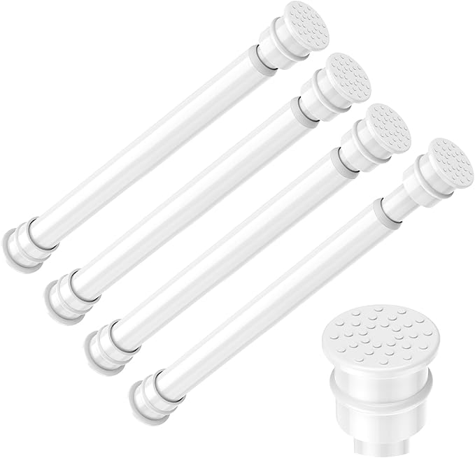Fvonzon 4 Pack Small Tension Rods 8-12.5 Inch, Thin Tension Curtain Rod, Mini Spring Rod for Closet, Cabinet & Kitchen, Tiny Curtain Rod Tension, Short Closet Rods, White