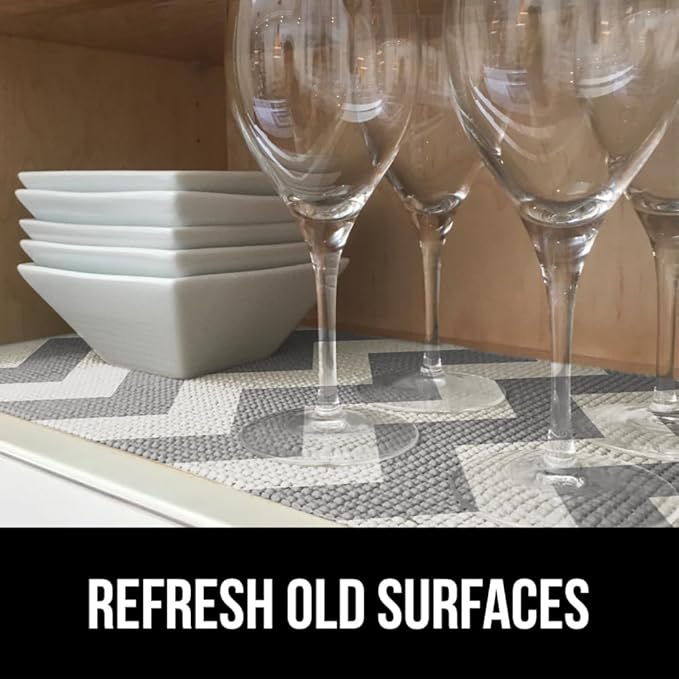 GORILLA GRIP powerGRIP Drawer Shelf and Cabinet Liner, Thick Strong Hold, Non-Adhesive Liners Protect Kitchen Cabinets and Cupboard, Bathroom Drawers, Easy Install, Breathable Mat, 17.5"x30', Chevron