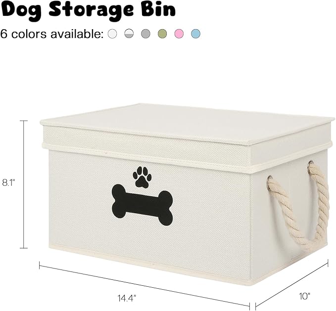 Dog Toy Basket with Lid, Dog Basket for Toys, Dogs Toy Box with Cotton Rope Handles, Collapsible Storage Bins for Pet Toys, Dogs Storage Organizer, Beige