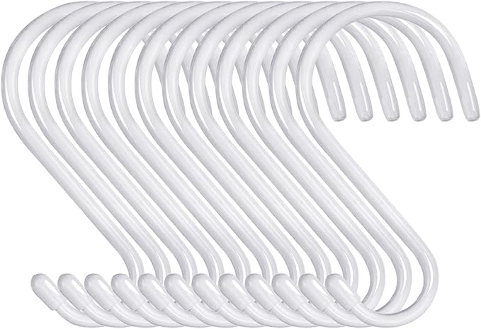 4 Inch Heavy Duty S Hooks - 12 Pack, Large Vinyl Coated, White Rubber Coated Non Slip Metal S Hangers for Hanging Closet, Garden, Plants, Jewelry, Pots, Pans, Cups, Towels
