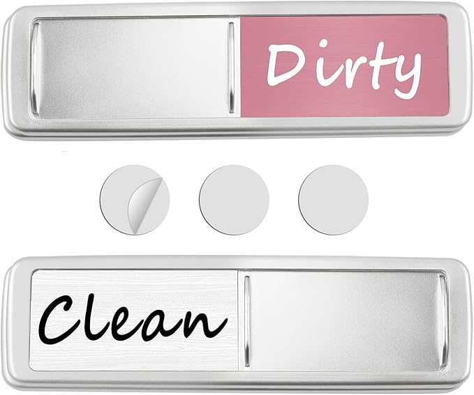 Dishwasher Magnet Clean Dirty Sign, Slide Strong Clean and Dirty Refrigerator Magnet Indicator for Dishwasher, Non-Scratch, Easy to Read, Self-Adhesive Stickers for Non-Magnetic Dishwasher（Pink White）