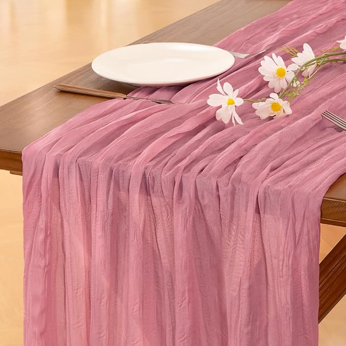 Socomi 3pcs Mauve Summer Cheesecloth Table Runner Boho Rustic Gauze 120 inch 10FT Cheese Cloth Sheer Runner for Wedding Party Baby Shower Birthday Home Decor Holiday Decorations