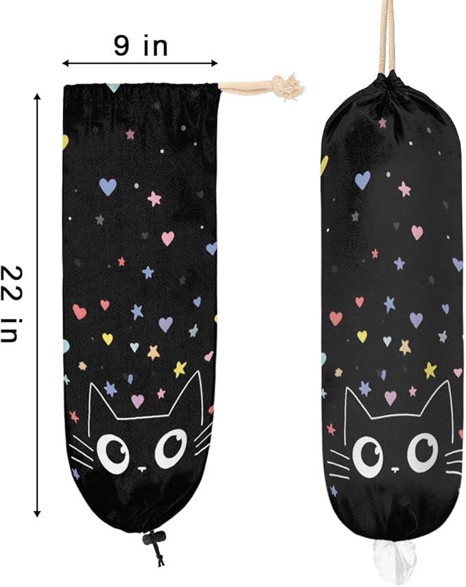 Pardick Plastic Bag Holder, Cute Black Cat Grocery Bag Holder for Shopping Bags, Wall Mount Plastic Bag Storage Organizer Dispenser, Storage Holder for Home Kitchen Camper,A-11