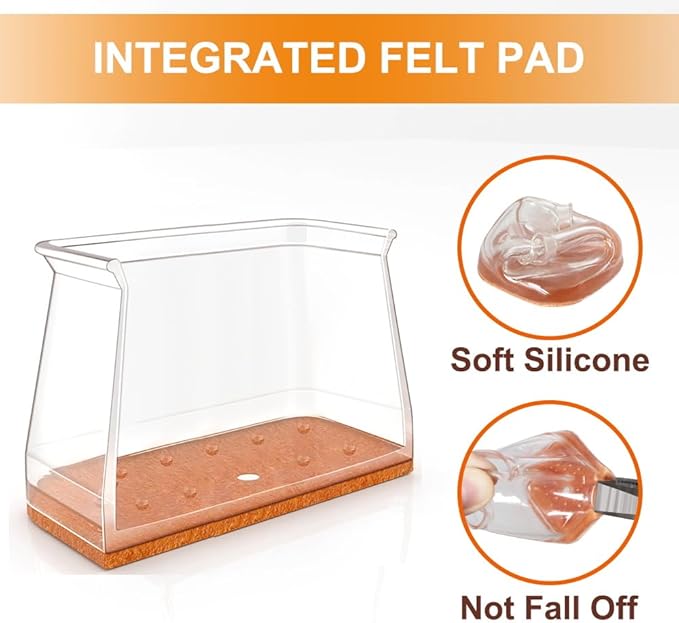 24 Pcs Chair Leg Floor Protectors for Hardwood Floors Rectangle Silicone Covers to Protect Wood Tile Floors Felt Pads Furniture Leg Caps Anti-Scratch Reduce Noise (Fit L:1-1/8" to 1-1/2",W:3/4" to 1")