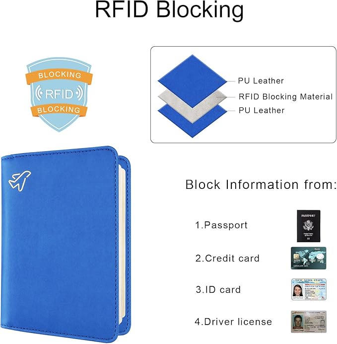 WALNEW Passport Holder for Travel, RFID Passport Cover Wallet for Women Men, PU Leather Passport Book Card Holder Case with Pen, Travelling Essentials for Flying