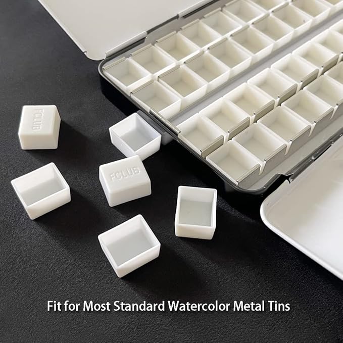 100Pcs White Plastic Empty Watercolor Half Pans – 2ML Capacity, Refillable Paint Pans for DIY Solid Watercolors, Gouache – Fits Metal Watercolor Tins & Travel Palette Box