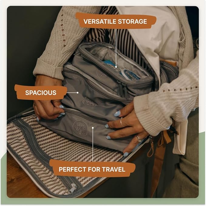 Parker Baby Co. Lightweight Packing Cube Set 3-Pack | Collapsible, Durable, Mesh & Clear Top | Travel Organizer for Diaper Bags, Luggage - Gray/Gray Buffalo