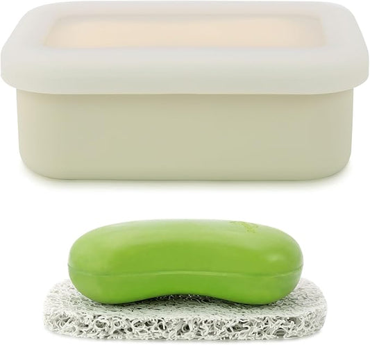 Travel Soap Case, Leak Proof Travel Soap Container, Silicone Soap Box with Drainage Layer, Shatterproof Soap Holder for Travel, Camping, Gym(Off-White, Regular)