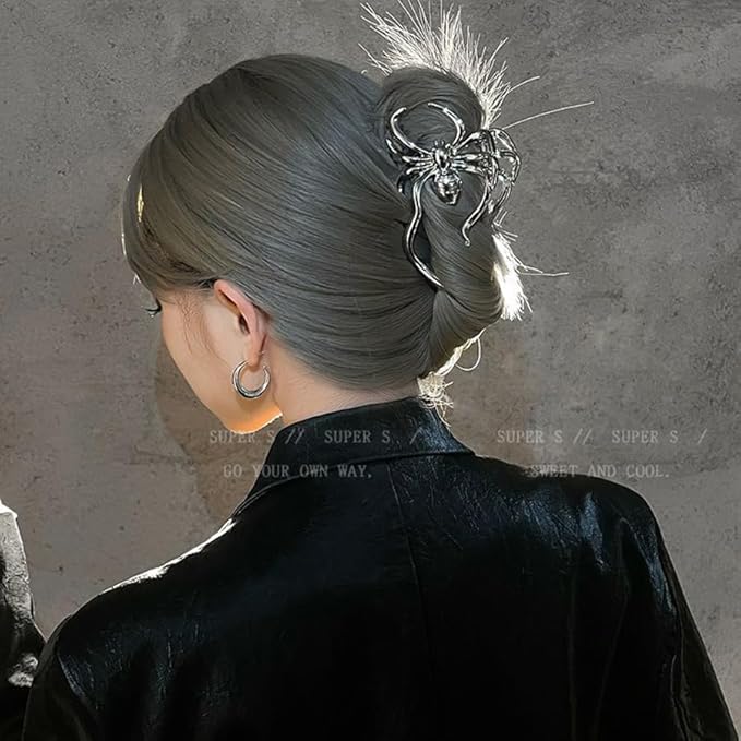 3 Pieces Large Metal Spider Net Hand Hair Claw Clips for Women and Girls Thick Long Hair, Nonslip Skeleton Spooky Barrette Headband Hair Styling Accessories for Halloween Christmas Gifts