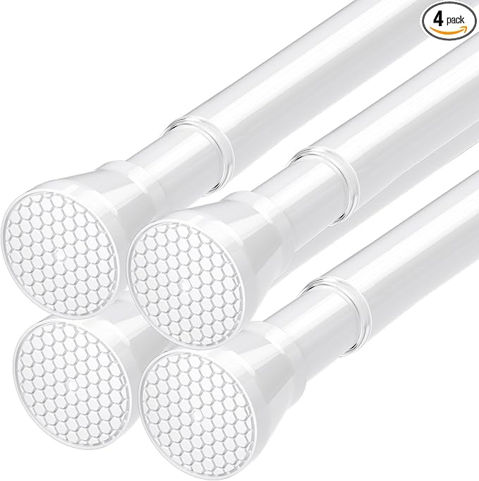 4Pack Tension Curtain Rod 30 to 64 Inch White Adjustable Curtain Rods No Drilling Expandable Pressure Spring Tension Curtain Rod Curtain Rods For Windows Closet Doorway