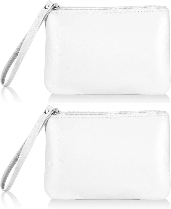 2 Pack Small Zipper Pouch Mini Makeup Bag for Purse Lipstick Cosmetic Travel Make Up Organizer for Women Essentials, Car Change Coin Holder 4.5 x 6.5 Clutch Stadium Approved Wristlet, White