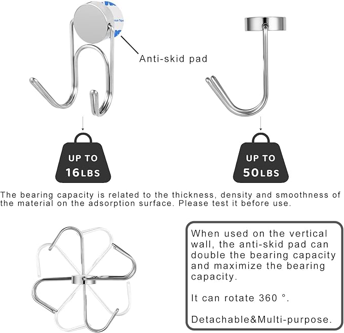 Magnetic Hooks 50Lbs+ 2026 Cruise Essentials Magnet Hook Heavy Duty Magnets Hanging Hooks for Refrigerator Grill Toolbox Cabins Outdoor 8 Pack (Silver)
