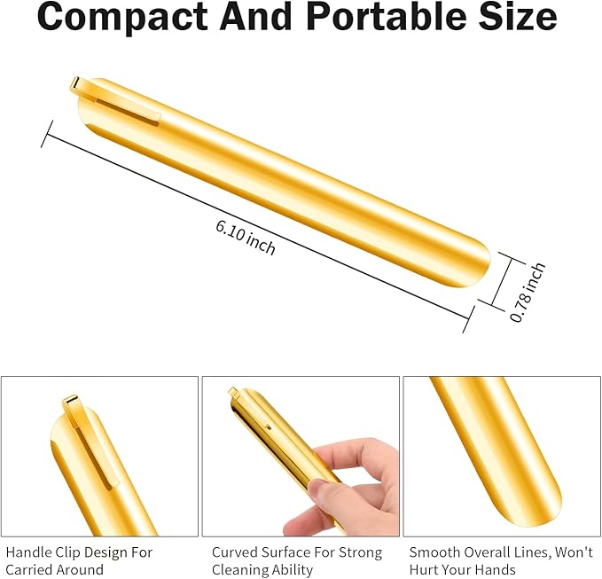 Restaurant Table Crumber, Portable Scraper Tool Kitchen, Stainless Steel Crumb Sweeper with Storage Clip, Bread Scraper Server Accessories for Waitress, Waiters, Servers (1 PACK, Gold)