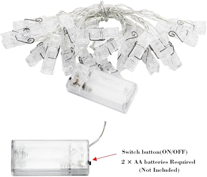 Twinkle Star 10ft 20 Photo Clip String Lights, Fairy Lights Battery Operated with Clips for Hanging Pictures Cards, Bedroom Wall Decor Party Wedding Home Halloween Christmas Decorations, Warm White