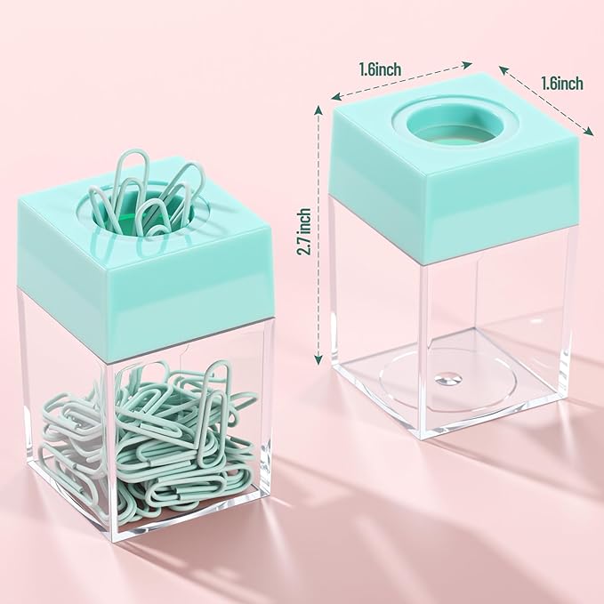 Outus 4 Pieces Magnetic Paper Clip Dispenser Holder Paperclip Dispenser for Desk, School, Office (Light Green)