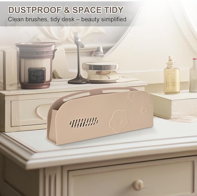 Travel Silicone Makeup Brush Holder with Breathable Lightweight Cosmetic Organizer Bag - Portable, Stylish, Versatile | Ideal Makeup Brush Case Pouch(Khaki)