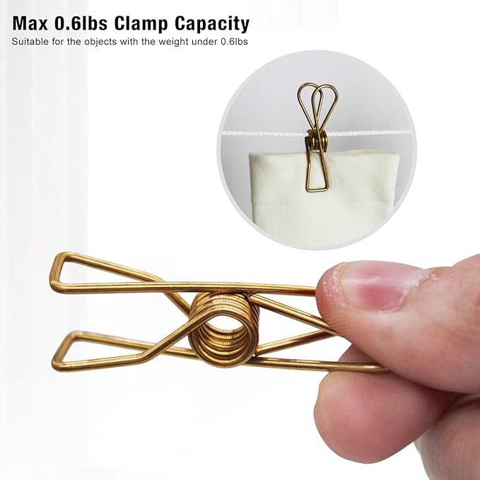 50 Pcs Gold Clothes Pins, AITRAI Heavy Duty ClothesPins Stainless Steel Wire Clothes Pins Laundry Clips for Clothesline Hanging Clothes Outdoor Travel Camping