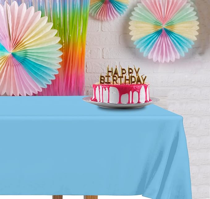 DecorRack 2 Rectangular Tablecloths BPA-Free Plastic, 54 x 108 inch, Dining Table Cloth, Rectangle Table Cover for Parties, Picnic, Camping and Outdoor, Disposable or Reusable, Light Blue (2 Pack)