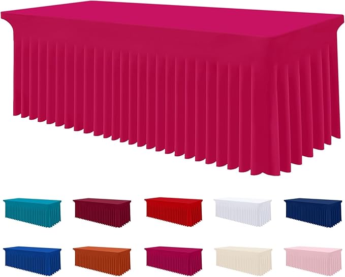 Smiry Spandex Tablecloth, Elastic Fitted Stretch Tablecloth for 8FT Rectangle Tables, Waterproof Washable Table Cover Skirt for Outdoor, Wedding, Banquet & Parties (Fuchsia, 96Lx30Wx30H Inch)