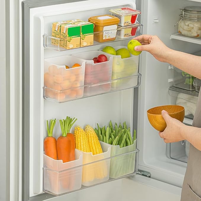 Poeland Refrigerator Organizer Box, Fridge Side Door Storage Containers Plastic Translucent Pack of 6