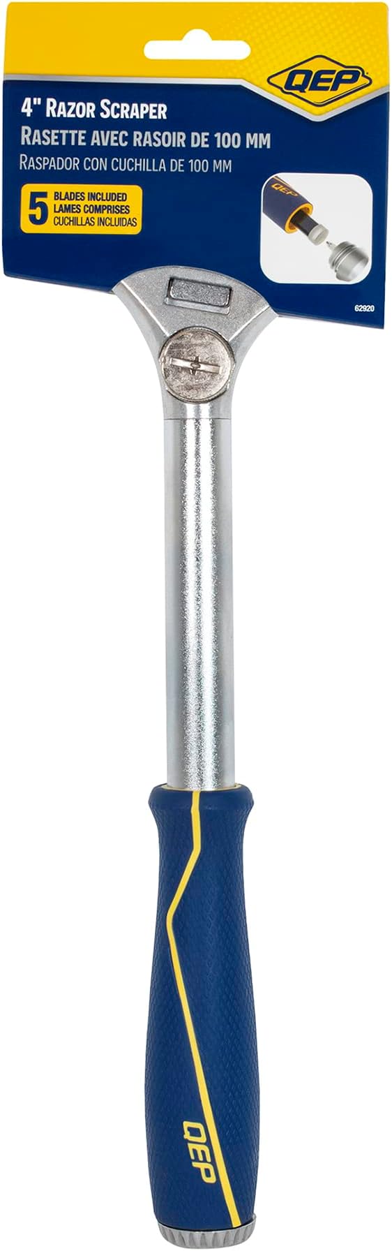 QEP 62920 4 in. Floor and Wall Razor Scraper with 5.25 in. Handle and Stainless Steel Blade