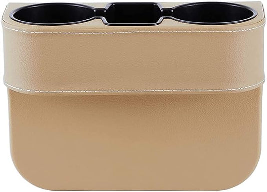 Car Seat Organizer Cup Drink Holders,Multifunctional Gap Filler Storage Box,Insert Organization Helps Reduce Distracted Driving&Holds Phone Mount Mug Bottle Cellphone Coaster Wallet Card (XBD-Beige)
