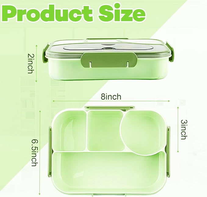Bento Box for Adults,4 Compartments Lunch Box, Snack Containers Reusable Lunch Containers Drop-Proof, Dishwasher Safe & Made with BPA-Free Materials, Green