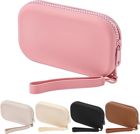 JOVAKIT Small Portable Silicone Makeup Bag for Women, Travel Waterproof Toiletry Cosmetic Bag Gifts for Women, Zipper Closure Makeup Case with Handle (Red)