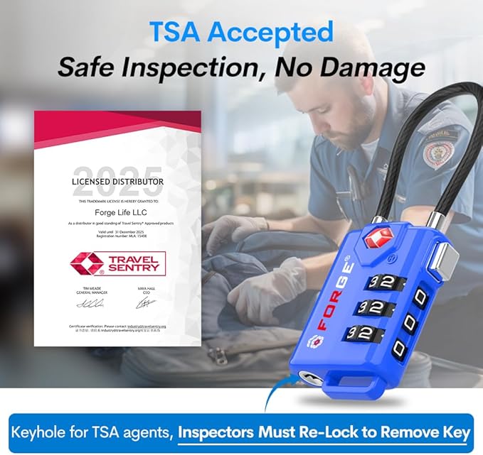 Bright Colors, TSA Approved Luggage Locks 4 Pack, Resettable Combination with Alloy Body, Blue 4 Locks.