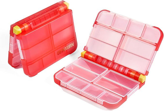 Small Storage Parts Organizer, 2Pcs Red Portable Plastic Box with Dividers, Double-sided Storage 16 Compartment Screwdriver Bit Set Box