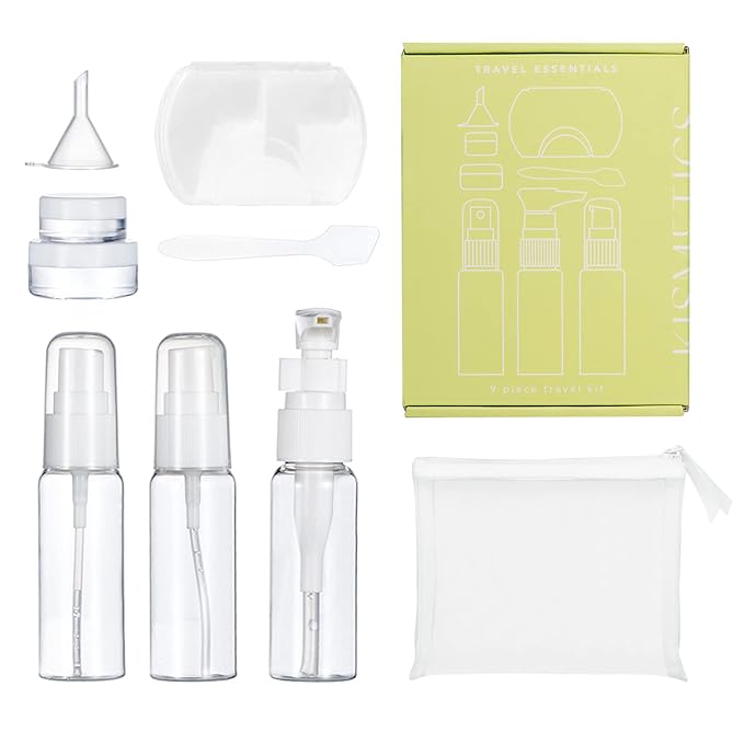 Travel Essestials 9 Piece Travel Kit, TSA Airline Carry-on Approved Size, Travel Bottles, Pill Case and Toiletry Bag Kit