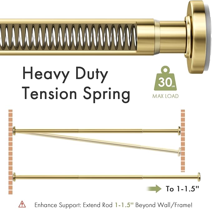 AmazerBath Spring Tension Shower Curtain Rod, 31-46.5 Inches Heavy Duty Shower Curtain Rod Rust Proof Bathroom Curtain Rod, Adjustable Shower Curtain Rod No Drill Easy Segmented Installation, Gold