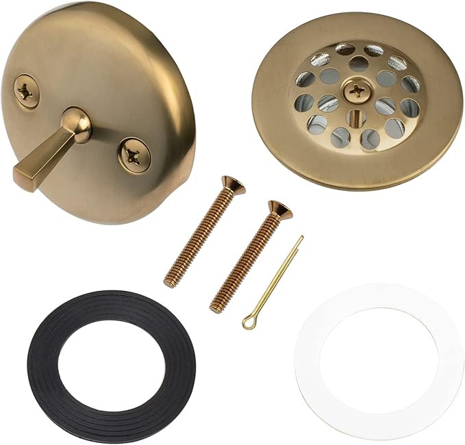 Champagne Bronze Trip Lever Tub Trim Kit Set with Trip Lever Overflow Face Plate, No putty Gasket, Trip Lever Bathtub Drain with Strainer, Overflow and Matching Screws, No putty installation Artiwell